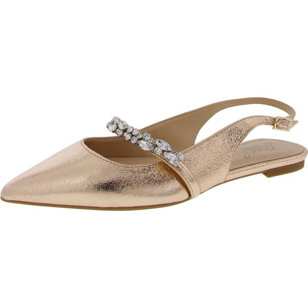 Jewel Badgley Mischka Womens Gold Embellished Manmade Slingback Sandals New